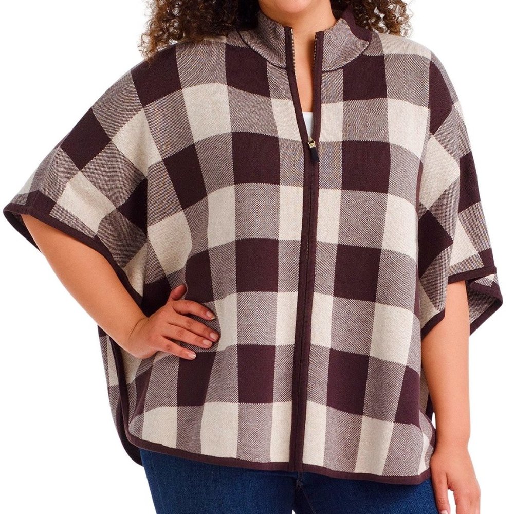 NWT Rafaella Buffalo Check Plaid Poncho Wrap, 2X